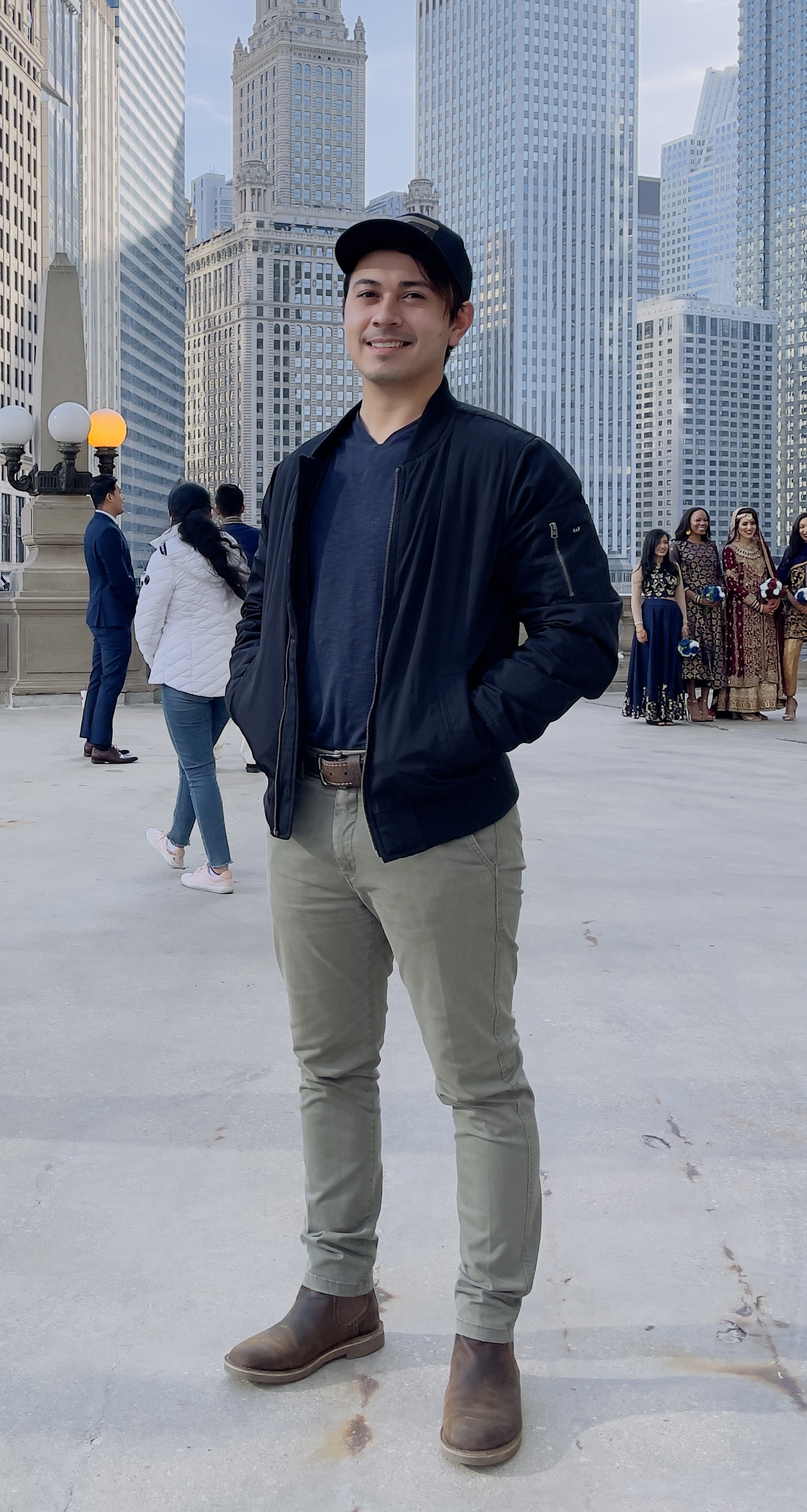 Me in casual clothes standing in Chicago.