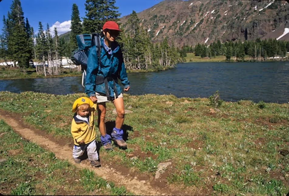 Hiking as a toddler with his mom, Malia Matteson, Gallatin Range, Montana