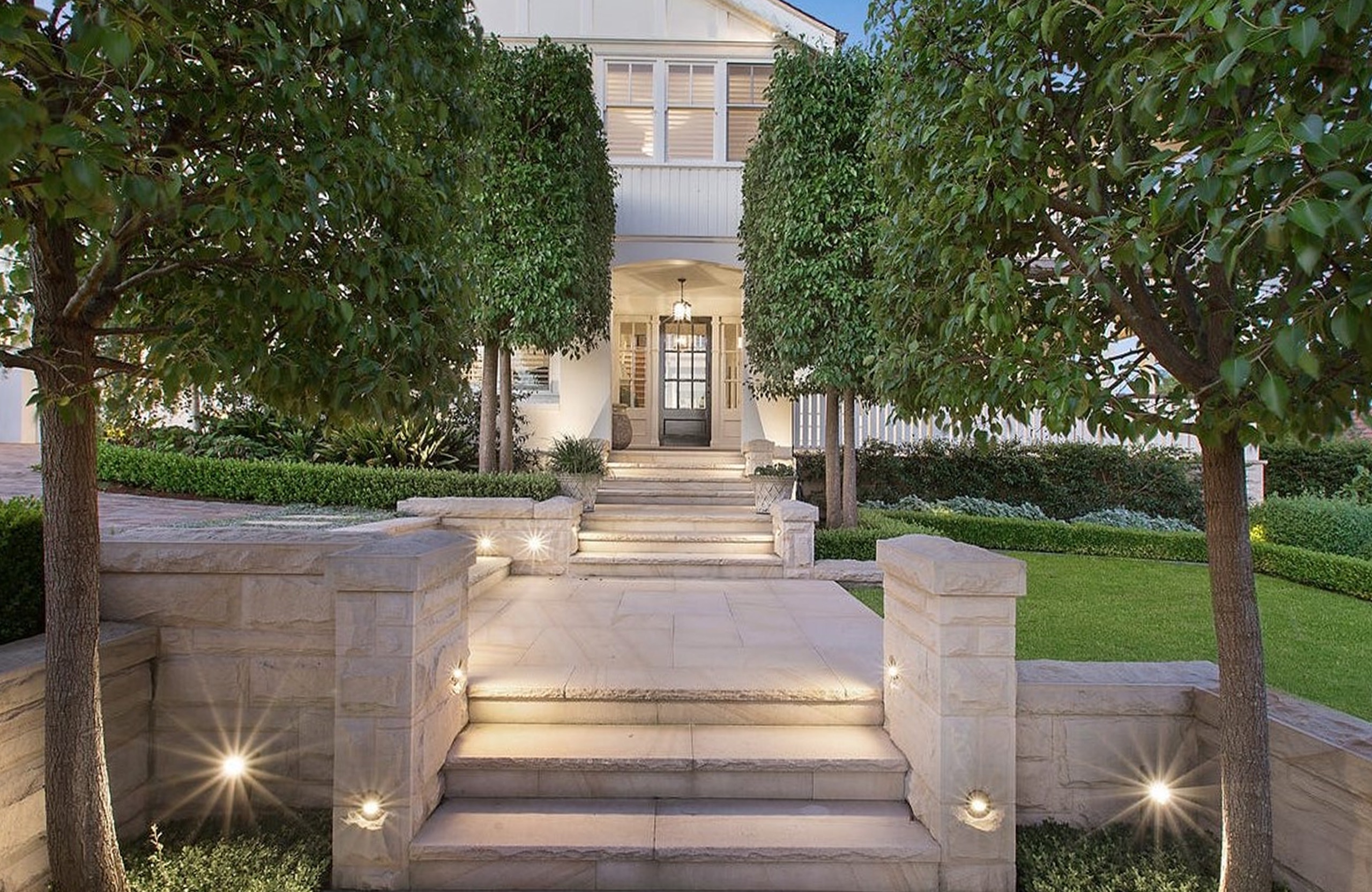 Sandstone entry steps and landscaping at Thompson St, Mosman by Sydneyside Contracting