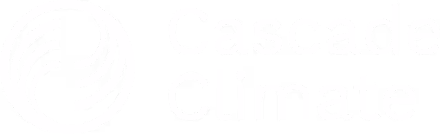 Cascade Climate logo with circular wave symbol and text in white.