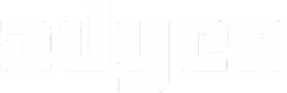 Adyen wordmark logo in white on a transparent background.
