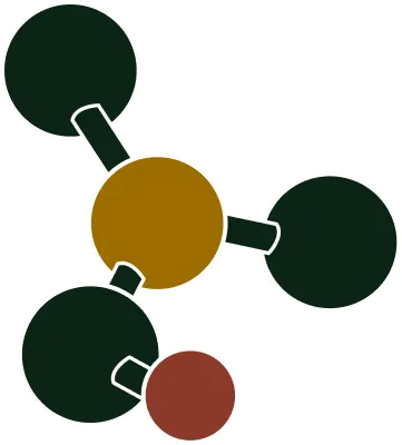 Simplified molecular structure with one central atom connected to four surrounding atoms of different colors.