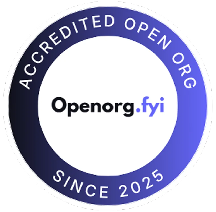 Seal with text Accredited Open Org Since 2025 around Openorg.fyi in the center.