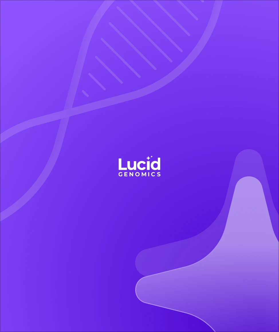 Lucid Genomics branded panel with a DNA double-helix motif