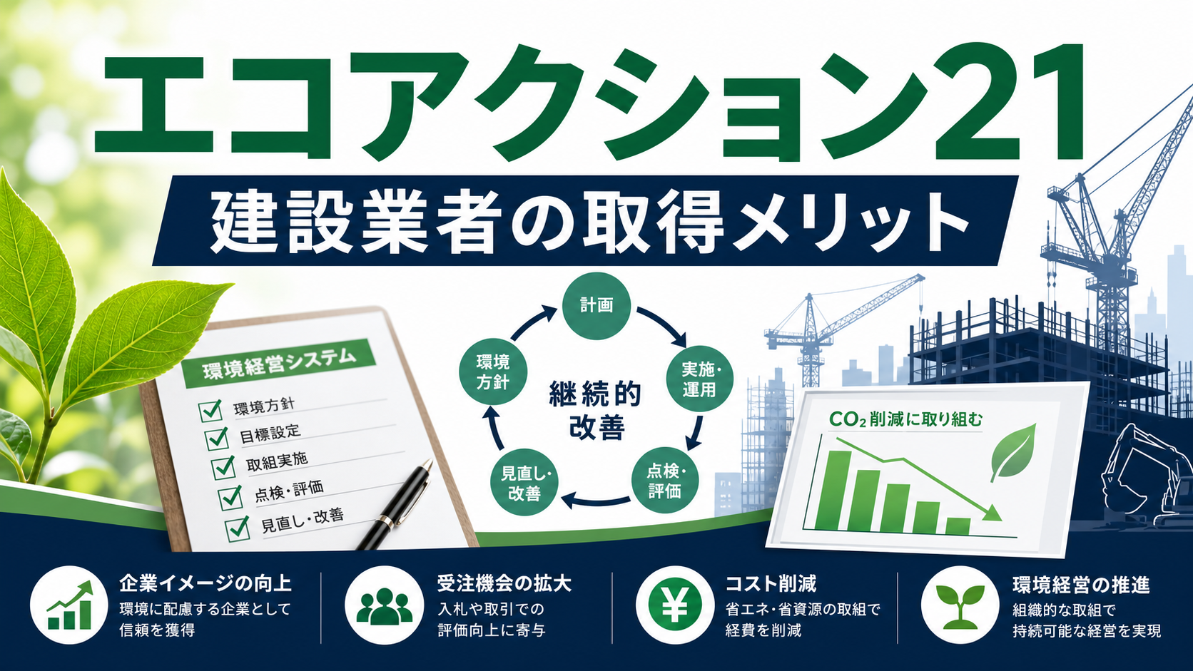 エコアクション21と建設業者の取得メリットを解説するブログサムネイル