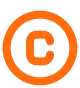 Orange copyright symbol with a C inside a circle on a white background.
