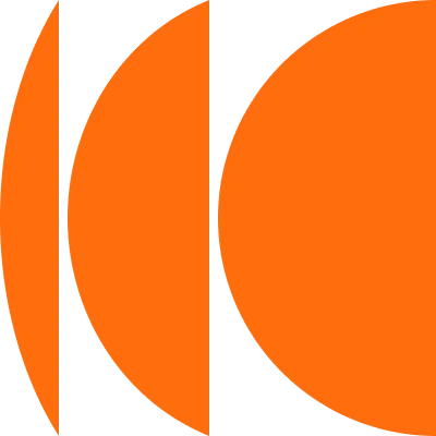 Three vertical orange shapes resembling curved panels on a transparent background.