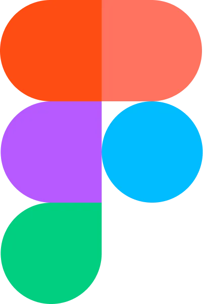 Colorful shapes arranged vertically with an orange rectangle, purple semicircle, green semicircle, and blue circle.