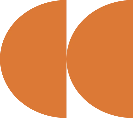 Two orange semicircles facing away from each other on a transparent background.