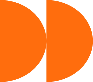 Two orange semicircles facing each other on a black background, forming a shape like an open circle.