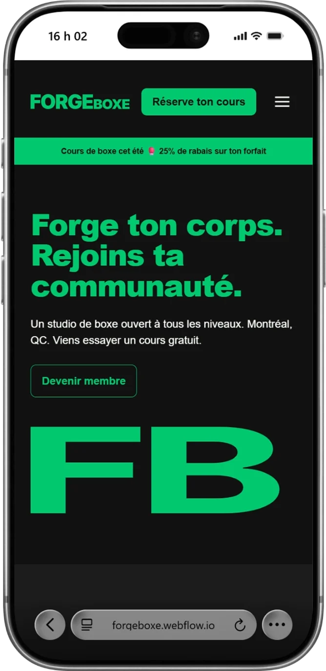 Démo ForgeBoxe — version cellulaire responsive