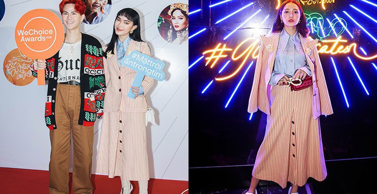 At WeChoice Awards 2018, Chau Bui wears the same outfit as Bao Anh but pulls it off better with a super cool hairstyle