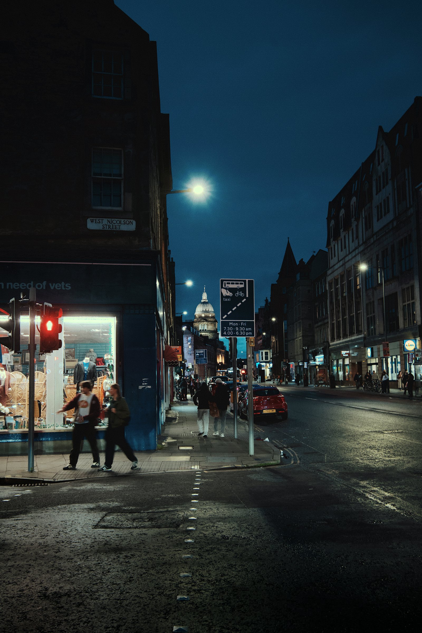 West Nicolson Street in Edinburgh at night