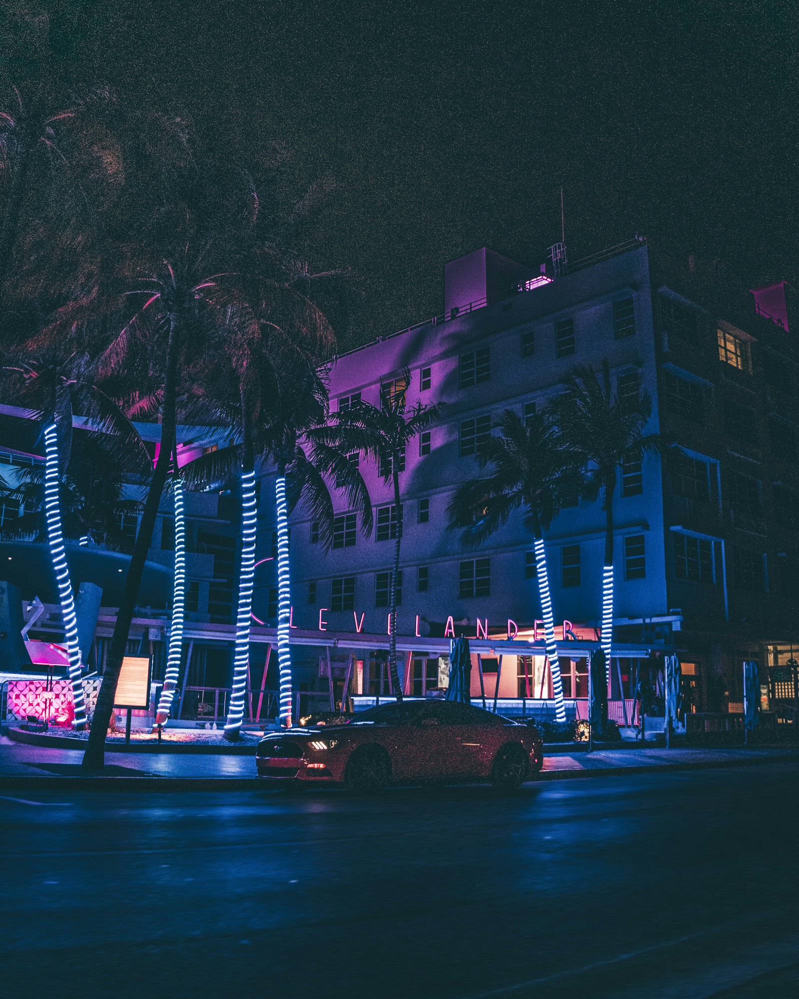Miami Beach street at night