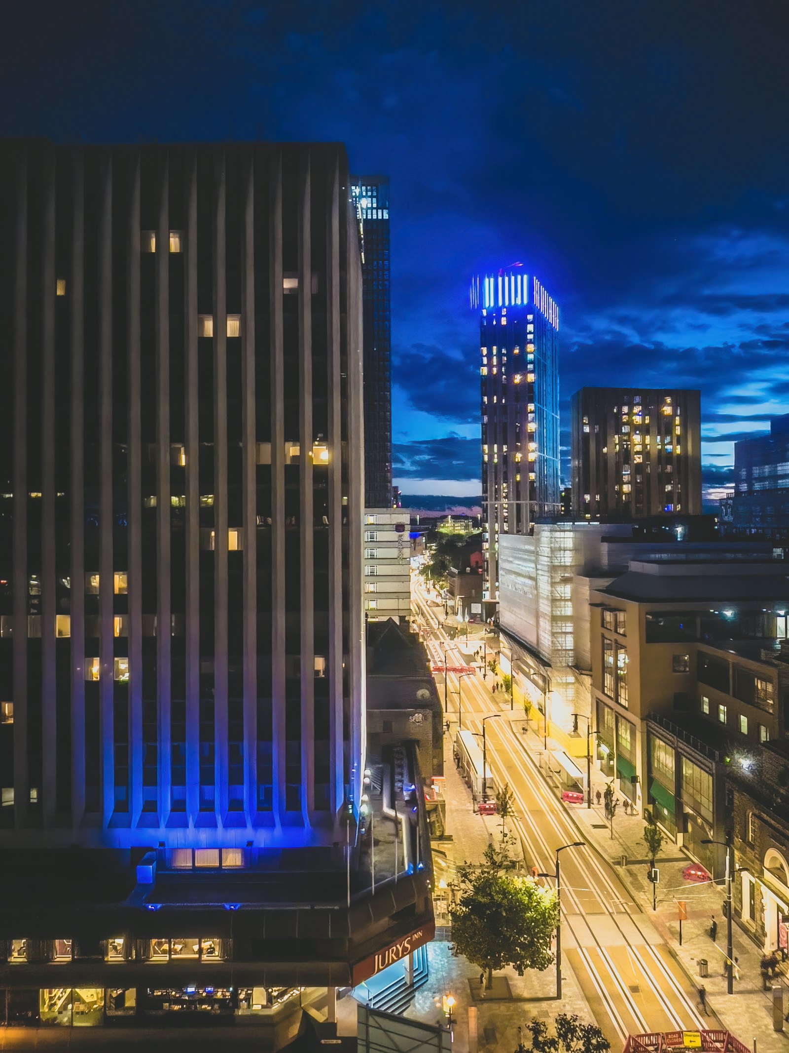 Birmingham city centre at night from Centenary Square