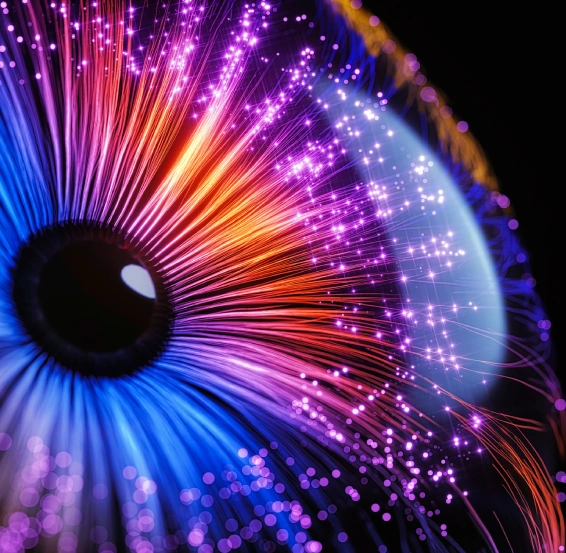 Close-up of a fiber-optic technology network