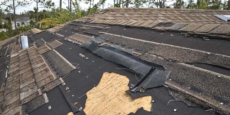 Storm damage in Cleveland, Ohio roof in a residential area