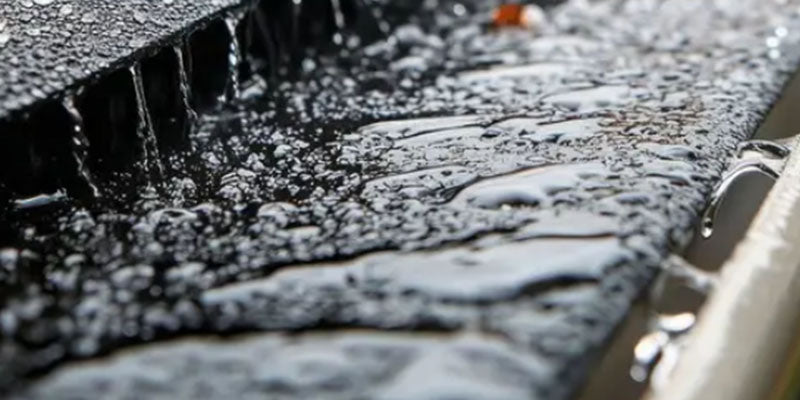 Overflowing gutters by fall and winter leaves in Parma, Ohio