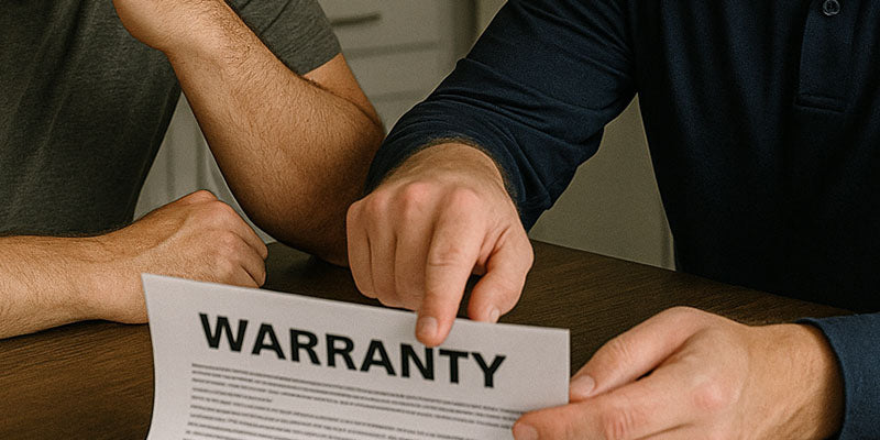 sales representative pointing at warranty document for a new roof