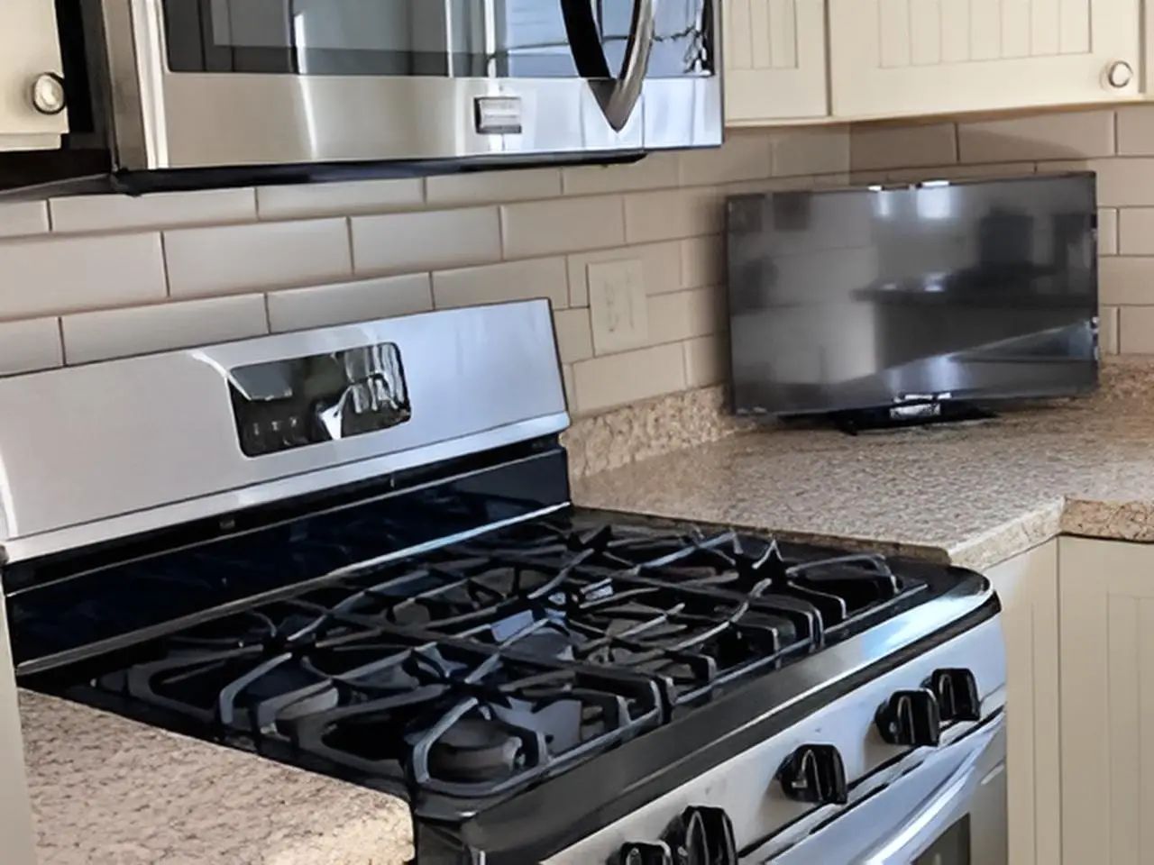 Tile backsplash for kitchen counter area.
