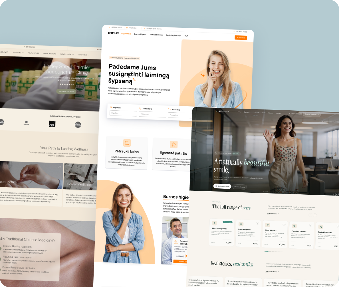 Collage of dental practice websites designed by Prime Practice Studio