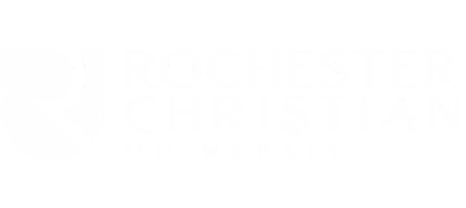 Rochester Christian University logo with text and a stylized flame icon.