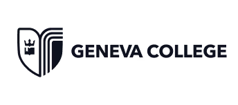 Geneva College emblem shield with stylized crown and triple lines next to the text Geneva College.