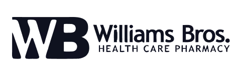 Williams Bros. Health Care Pharmacy logo with stylized WB letters.