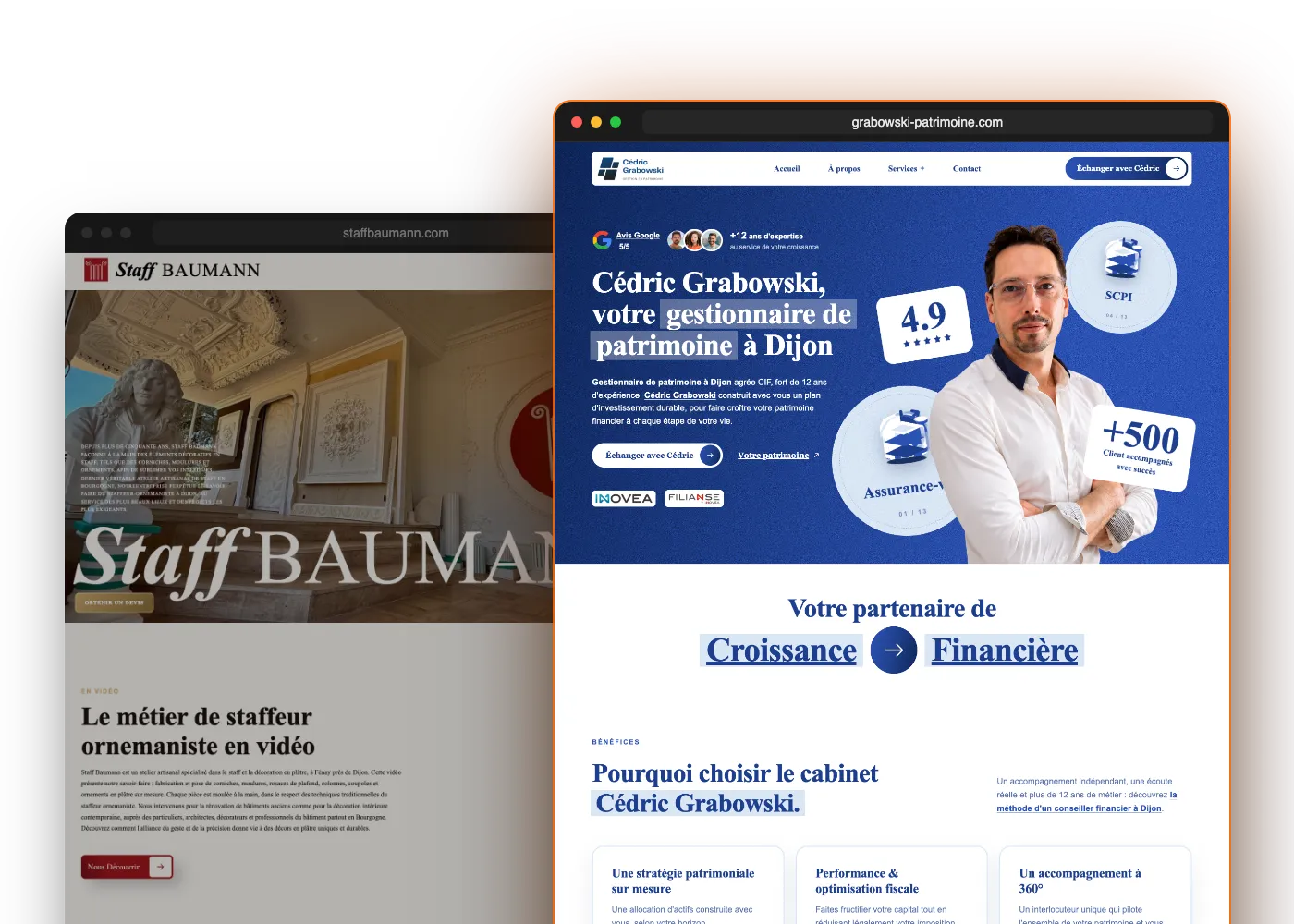 Pages d'accueil des sites Cédric Grabowski et Staff Baumann réalisés par Elix Marketing