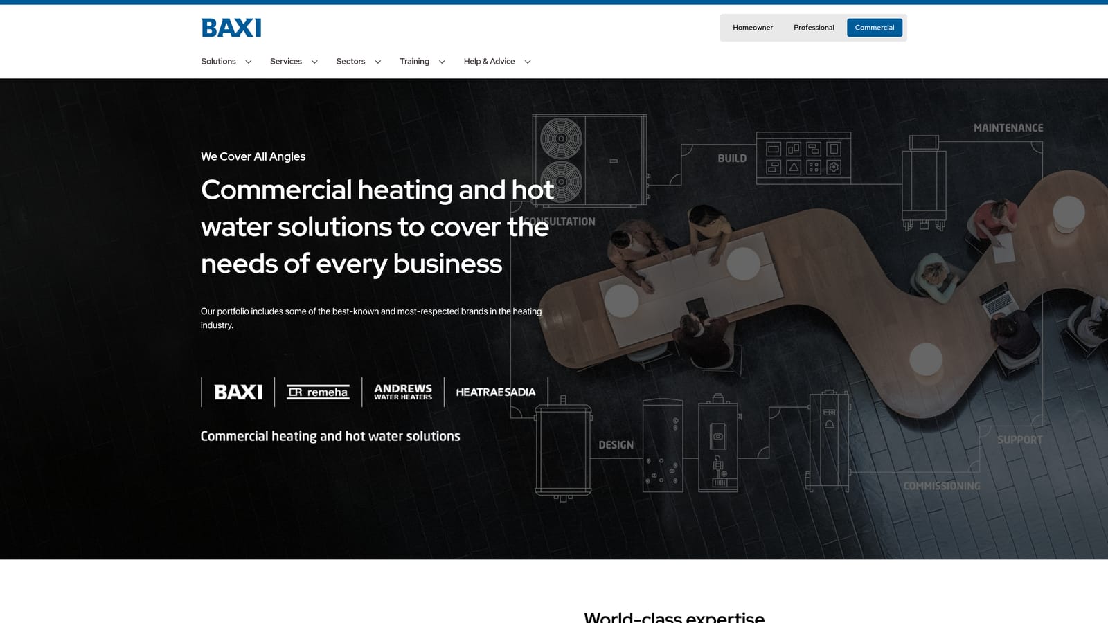Screenshot of Baxi Commercial website