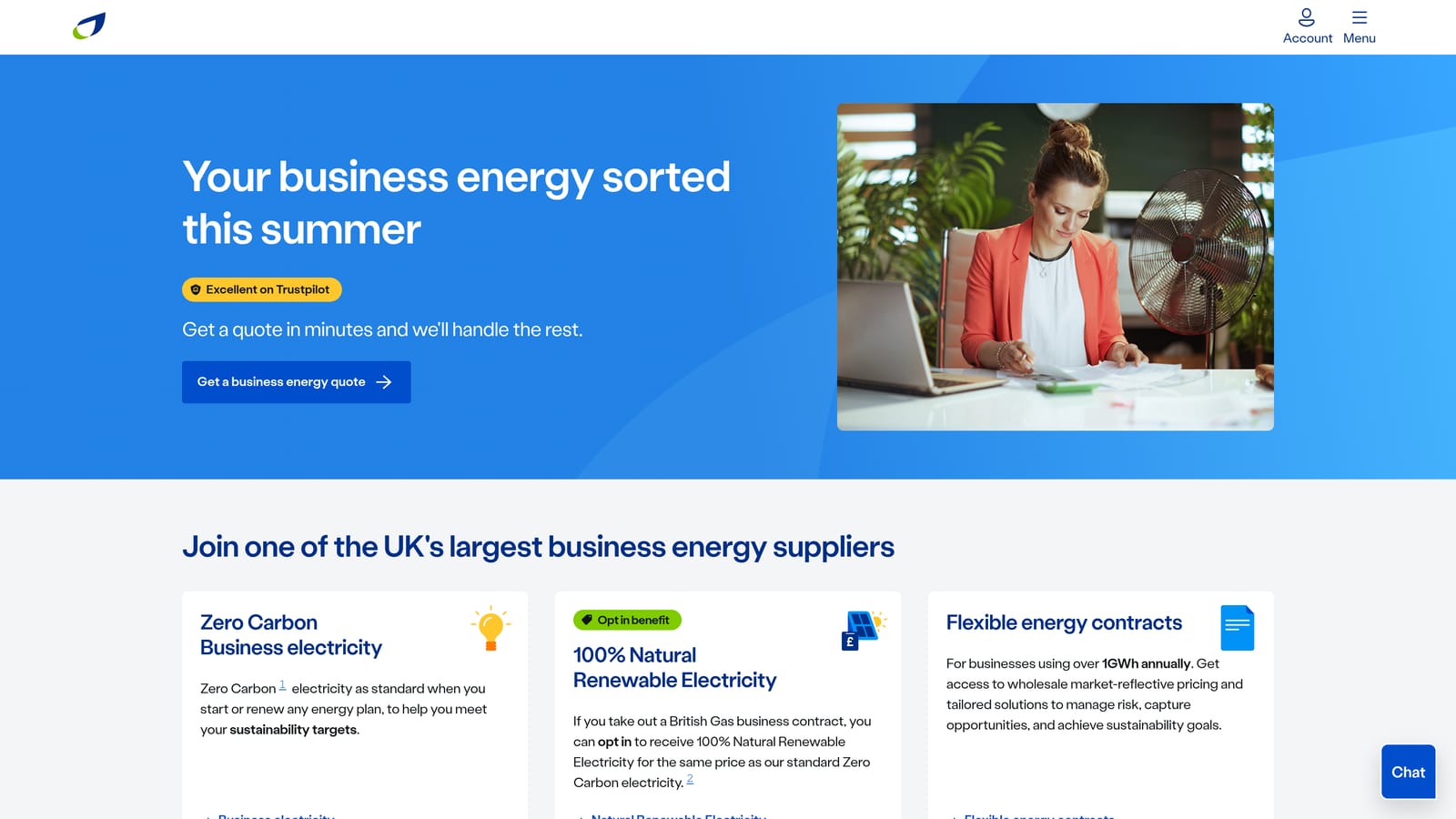 Screenshot of British Gas Business website