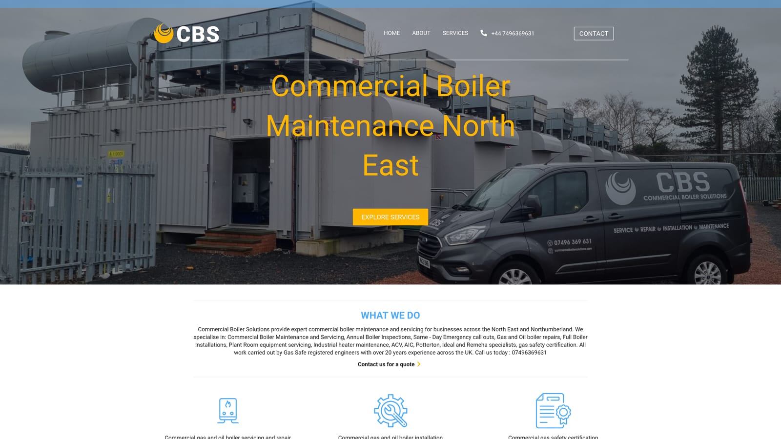 Screenshot of Commercial Boiler Solutions website
