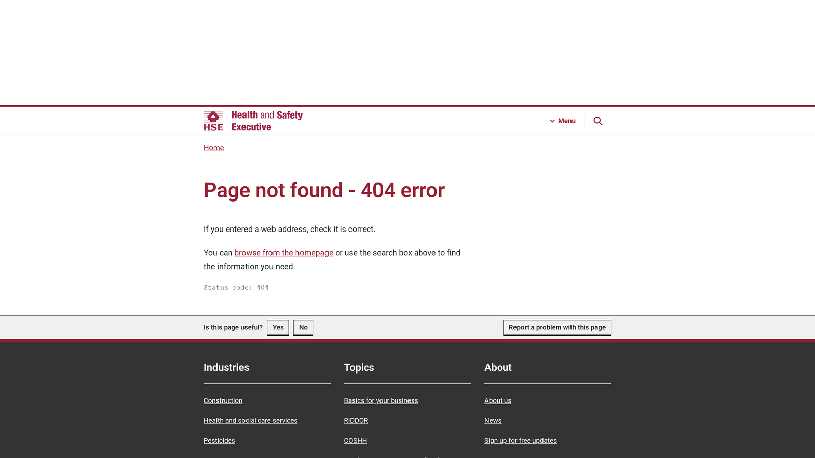Screenshot of HSE Commercial Gas Safety website
