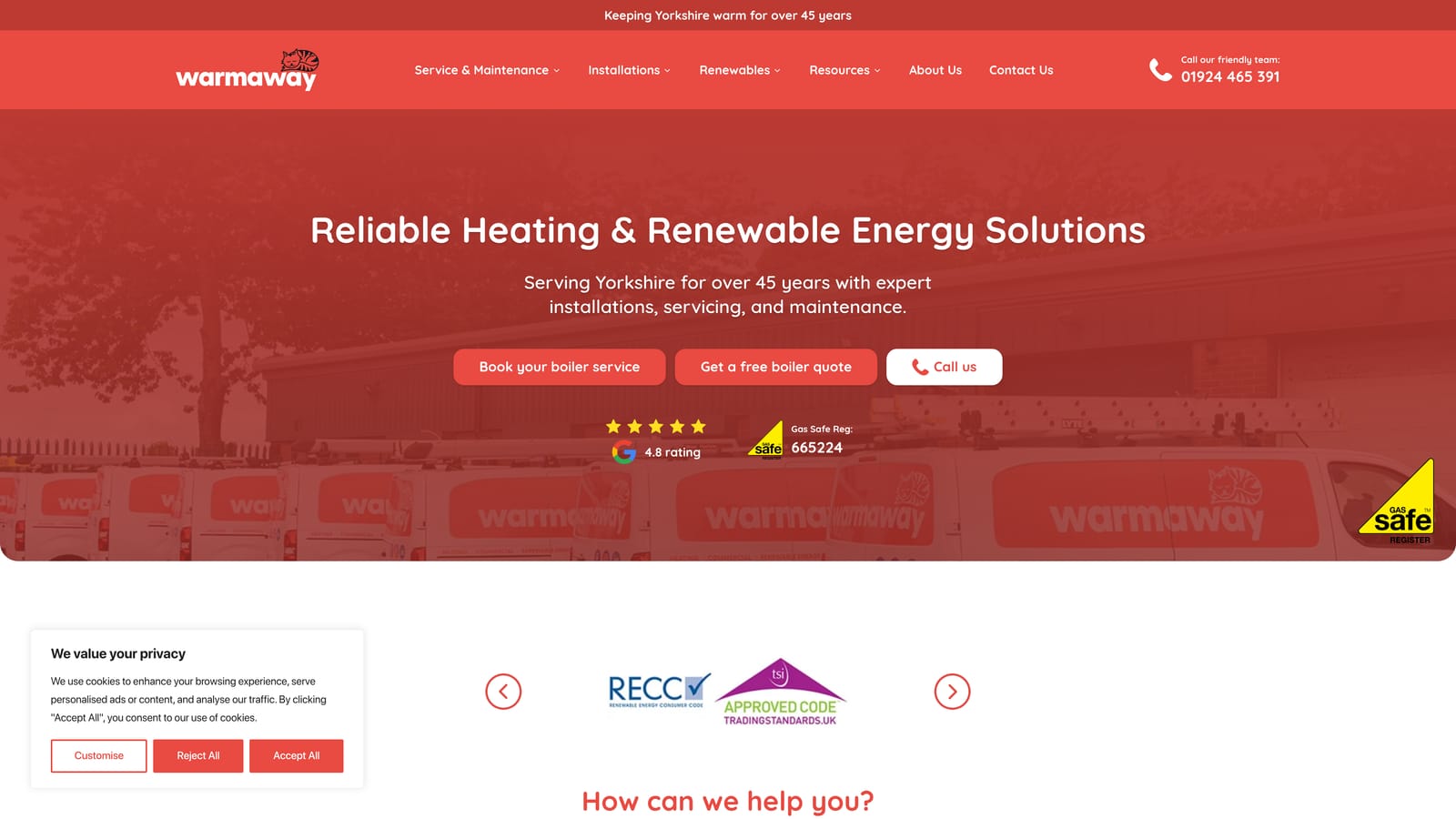 Screenshot of Warmaway website