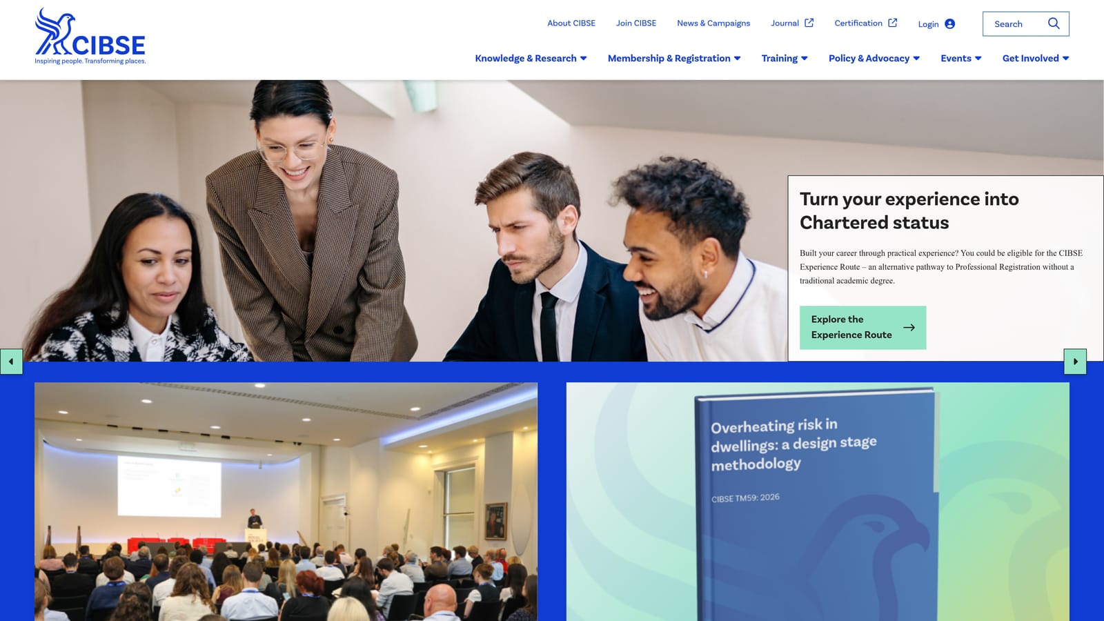 Screenshot of CIBSE website