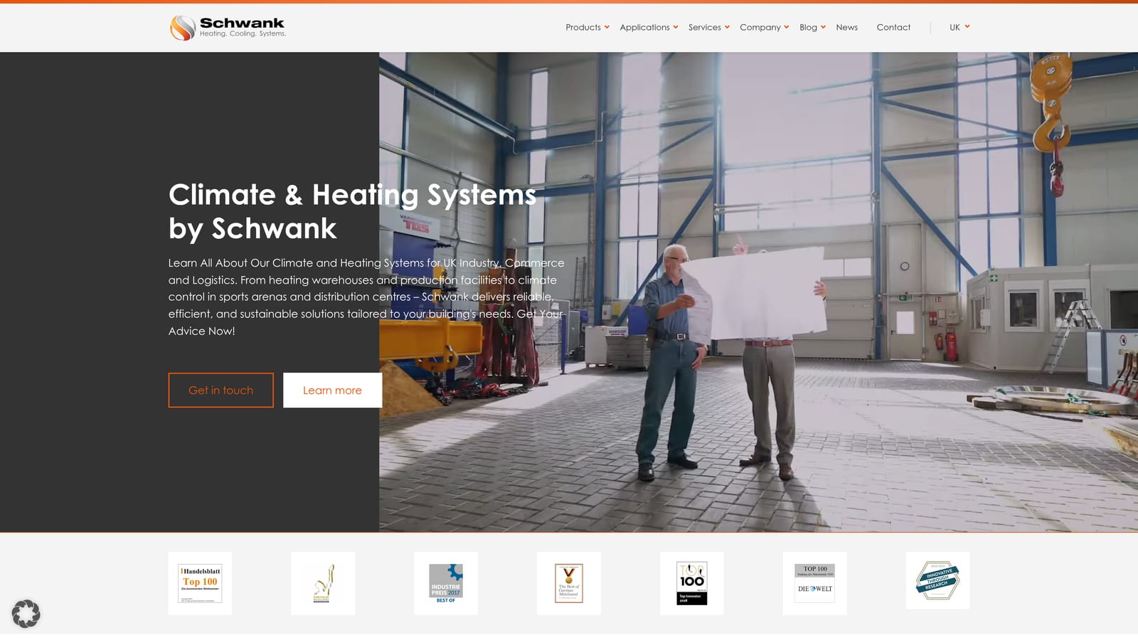 Screenshot of Schwank website