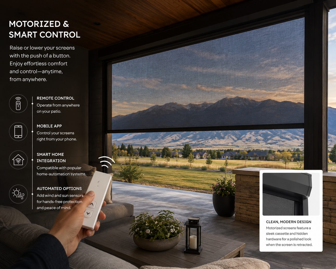 Large motorized screen being controlled by a remote