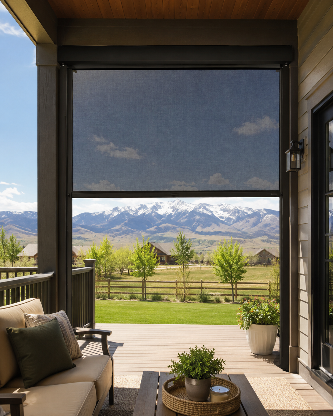 Custom drop screen on a covered patio