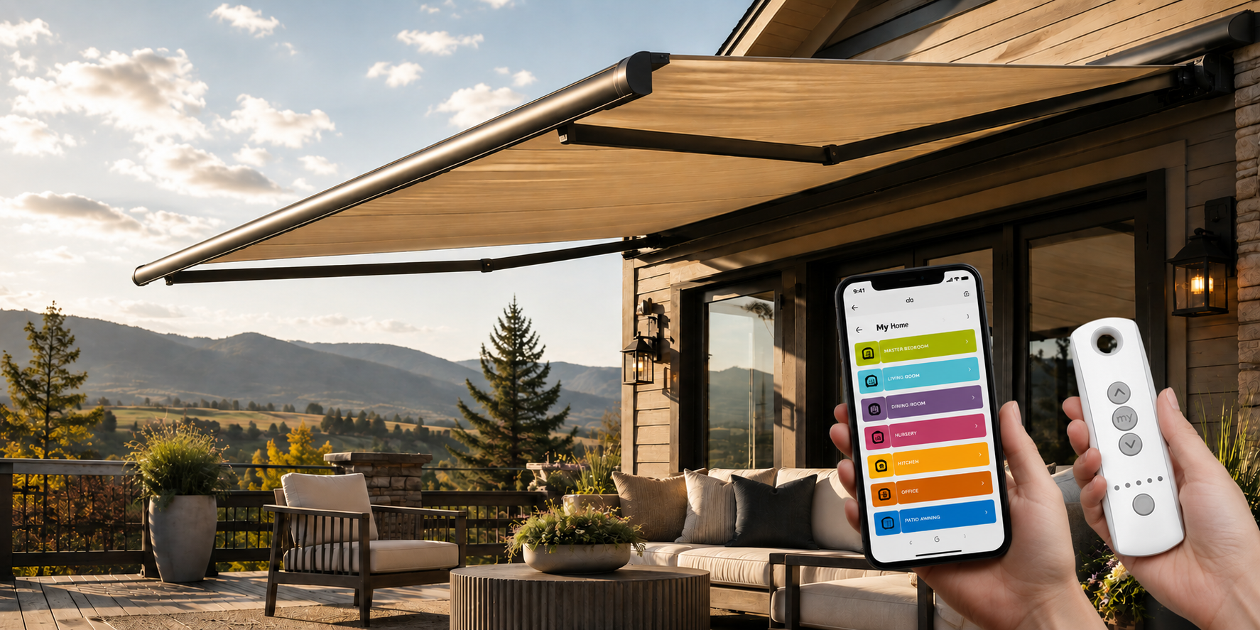 Outdoor patio with motorized exterior zipper screens