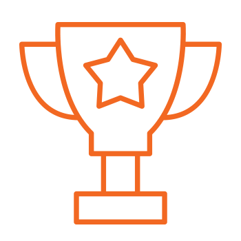 Orange outline of a trophy cup with a star in the center on a transparent background.