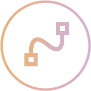 Icon showing two squares connected by a curved arrow inside a circular gradient border.