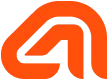 Orange stylized letter A logo with a curved design.
