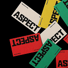 Colored cards scattered, each with the bold word ASPECT in various fonts and orientations.