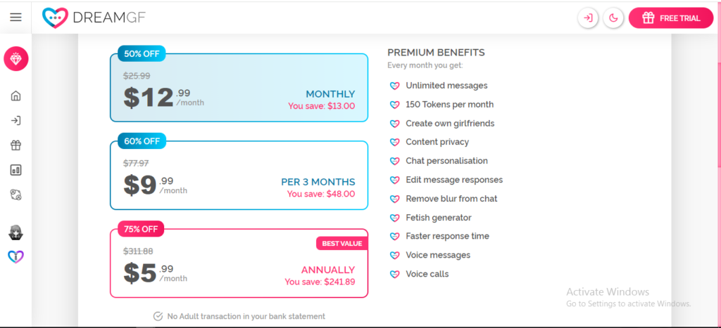 Pricing on DreamGF