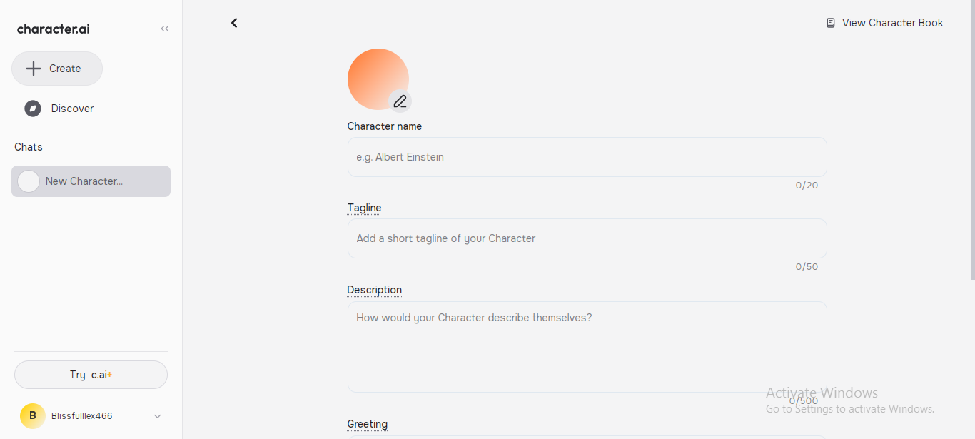 building a character in CharacterAI 