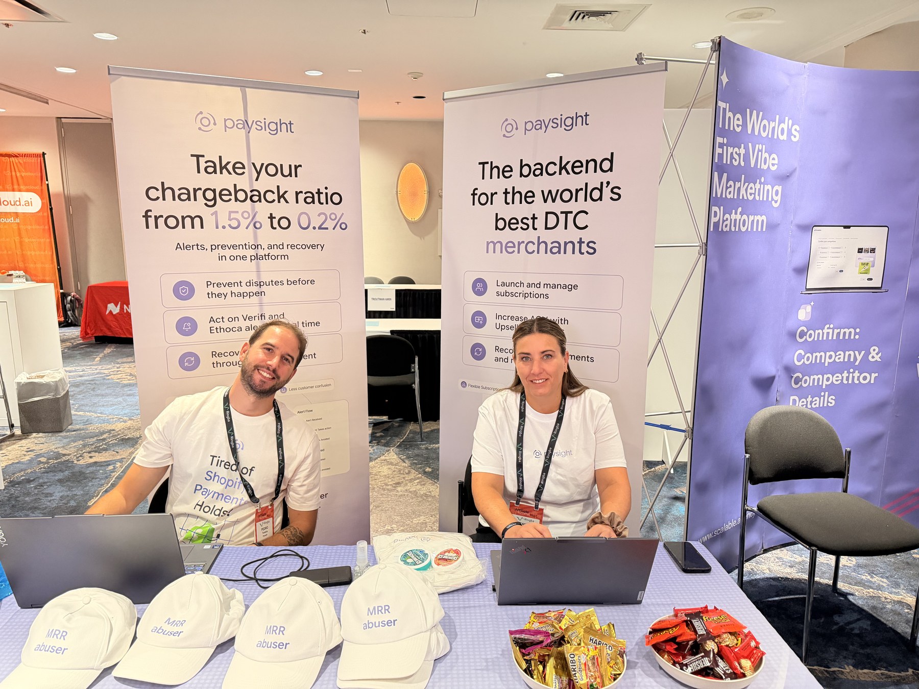 Two Paysight team members at the Paysight booth during Affiliate Summit East in New York.
