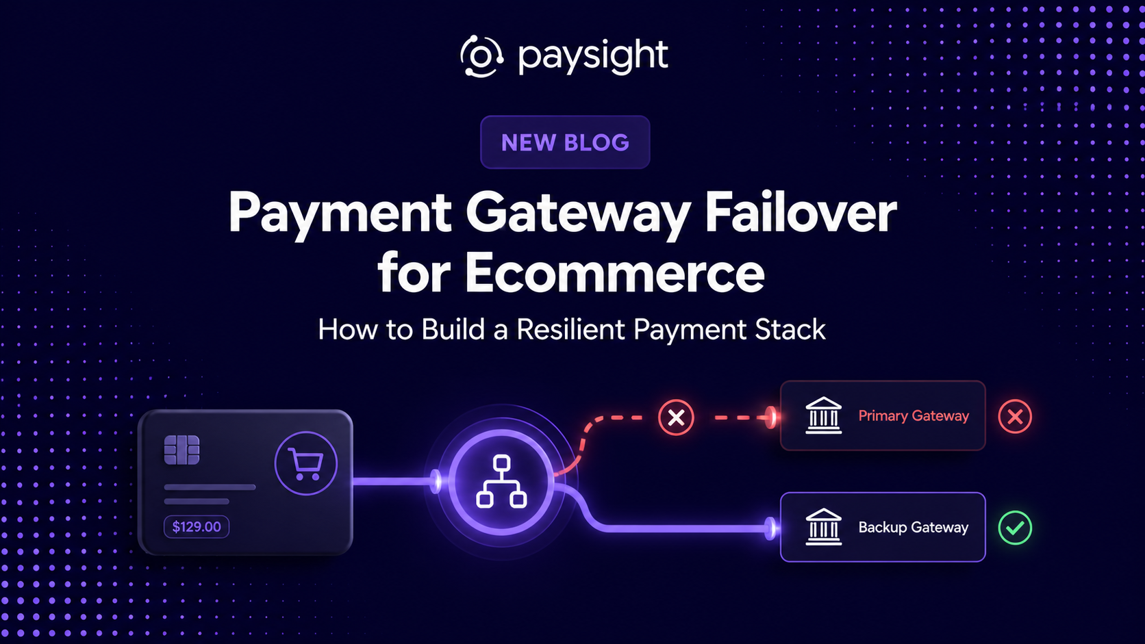Paysight guide cover showing a payment rerouted from an unavailable primary gateway to a healthy backup gateway.