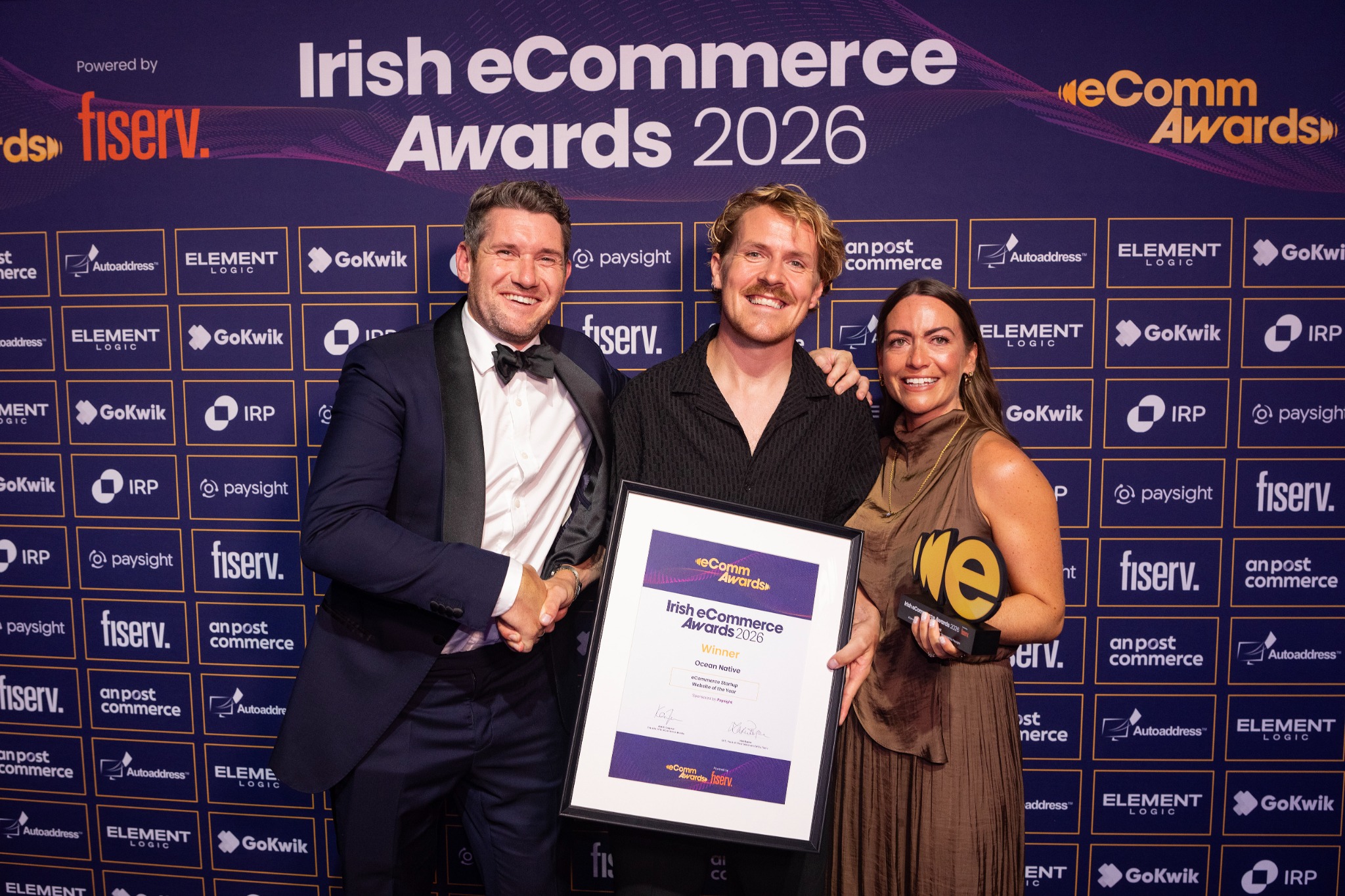 Ocean Native receiving recognition for eCommerce Startup Website of the Year, sponsored by Paysight.