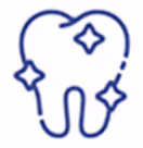 Outline of a tooth with three sparkling stars symbolizing dental cleanliness or whitening.
