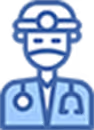 Icon of a male doctor wearing a head mirror and stethoscope.